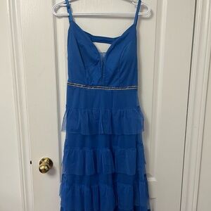 Blue Ruffled Sleeveless Dress